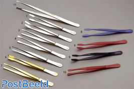 Colored tweezers model curved shovel (type K54) (9), each piece