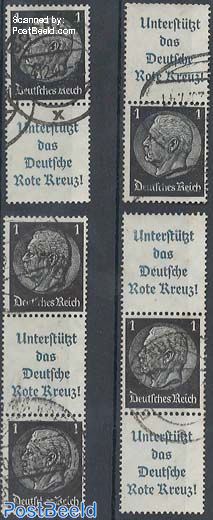 Hindenburg, 4 vertical strips (1Pf and tabs)