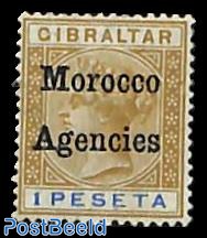 1pta, Morocco Agencies, Stamp out of set