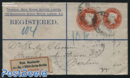 Transvaal Gold Mining Est. Ltd. postal stationary Registered cover sent to Berlin