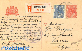 Registered postcard from Amersfoort to Verviers, Belgium. 