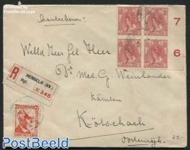Registered letter from Hengelo to Koetschach (A), with block of 4 NPVP No. 82 And Chilwelfare stamp 