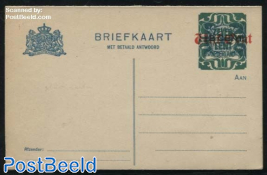 Reply Paid Postcard 7.5c on Vijf Cent on 2CENT on 1.5c blue, long dividing line