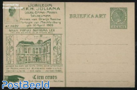 Postcard with private text, jubileum H.K.H. Juliana, green