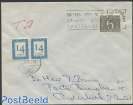 Envelope to Oudekerk aan de Amstel, postage due 2x14cent