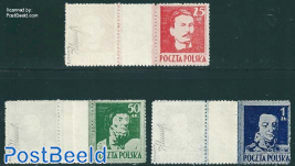 Freedom Fighters 3 gutter pairs, 1 stamp printed on reverse side, issued without gum