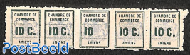 Chambre de commerce de Amiens strip of 5, center stamp without C.