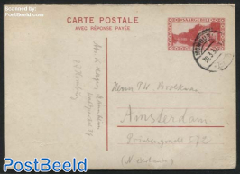 Reply Paid Postcard 90/90c to Amsterdam (reply unused), card slightly vertical folded
