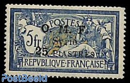 25p on 5 fr, Stamp out of set
