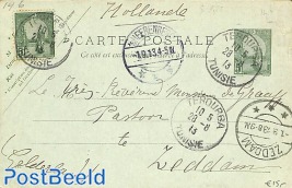 Postcard 5c, uprated to Zeddam (NL)