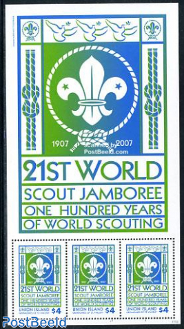 Union Island, 100 Years scouting m/s (3 stam