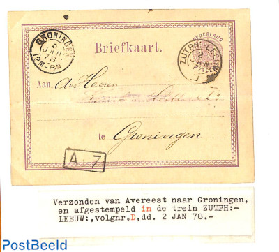 Postcard from Avereest to Groningen by railway