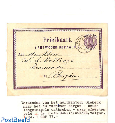 Postcard from Giekerk to Bergum, railway post