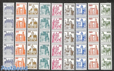 Definitives, 9v, strips of 5 with number on reverse