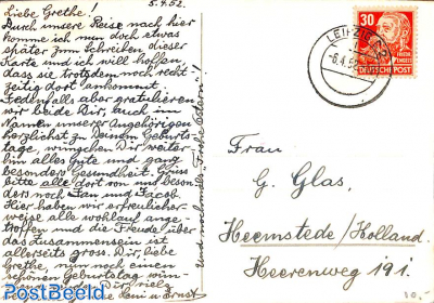 Postcard to Holland with Friedr. Engels 30pf stamp