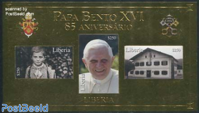 Pope Benedict XVII 85th birthday s/s, gold