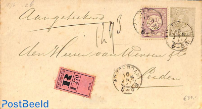Registered letter from Amsterdam to Leiden, see both postmarks. Drukwerkzegel 2.5 cent, Prins Willem