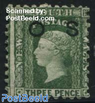 3p green with black overprint, Stamp out of set