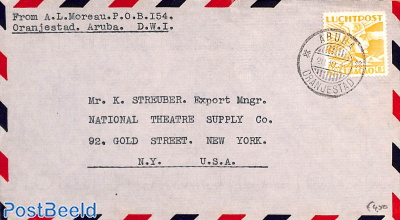Airmail letter from Oranjestad to New York