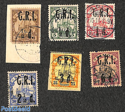 Samoa, lot with 6 used stamps G.R.I. overprints