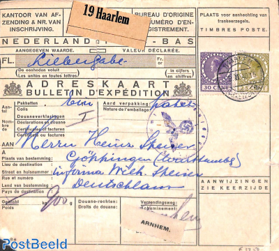 Parcel card from Haarlem to Göppingen, censored