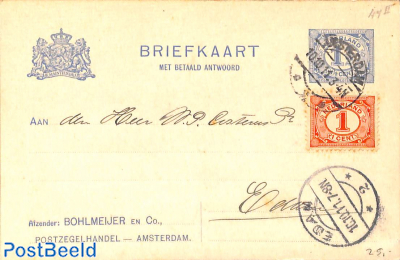 Reply Paid Postcard with private text, Bohlmeijer Amsterdam