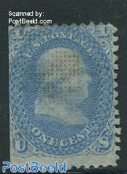 1c blue, with grill, probably used, but almost invisible, without gum