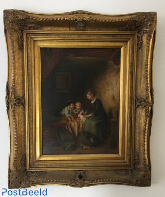 A. Brouwer, Mother, children and rabbit (40x29cm)