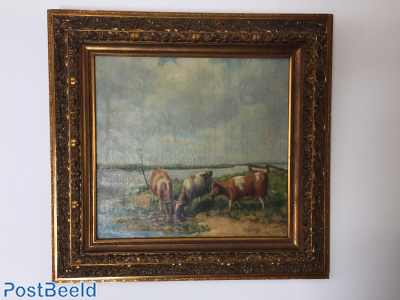 A.F. Slijkanis, Cows on the waterside (54x57cm)