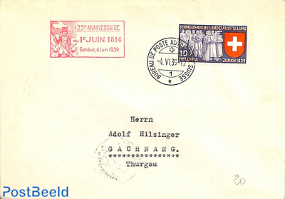 envelope to Thurgau. 125 Anniversaire