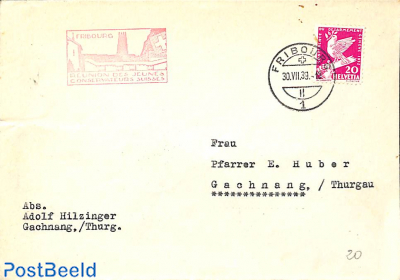 Envelope from Fribourg to Thurgau
