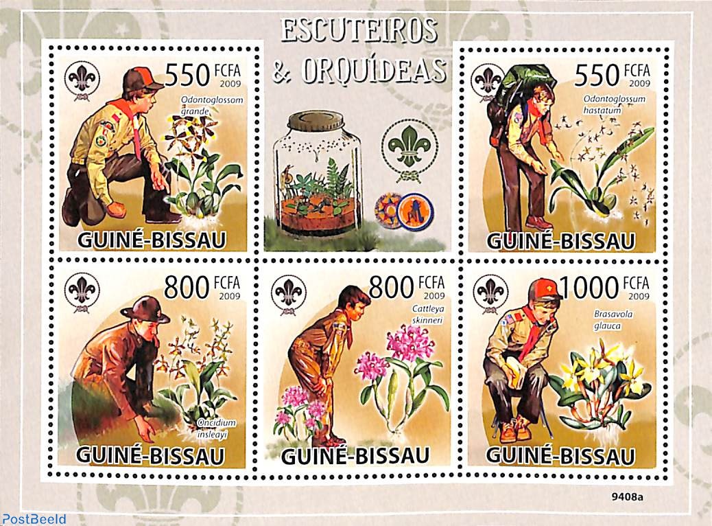 邮票2009, 几内亚比绍Scouting and orchids 5v m/s, 2009 - 收集邮票